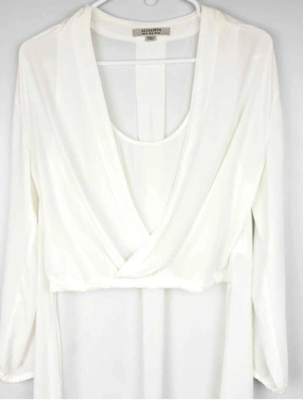 AllSaints Avala White Hi-Lo Silk Blouse